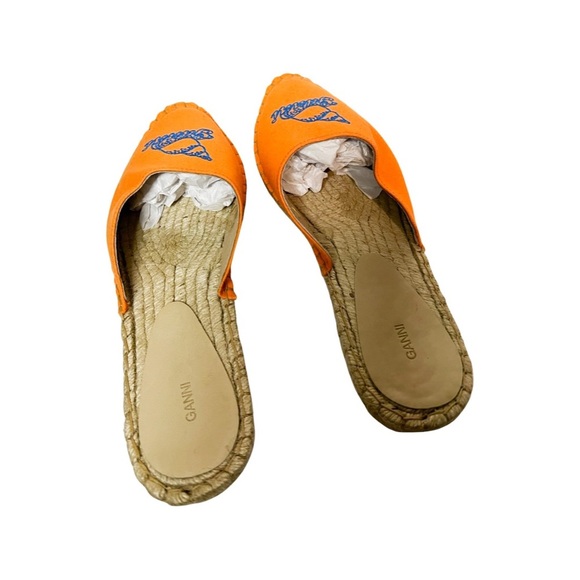 GANNI Canvas Embroidered Summer Espadrilles Orange Size 40 - Picture 3 of 5